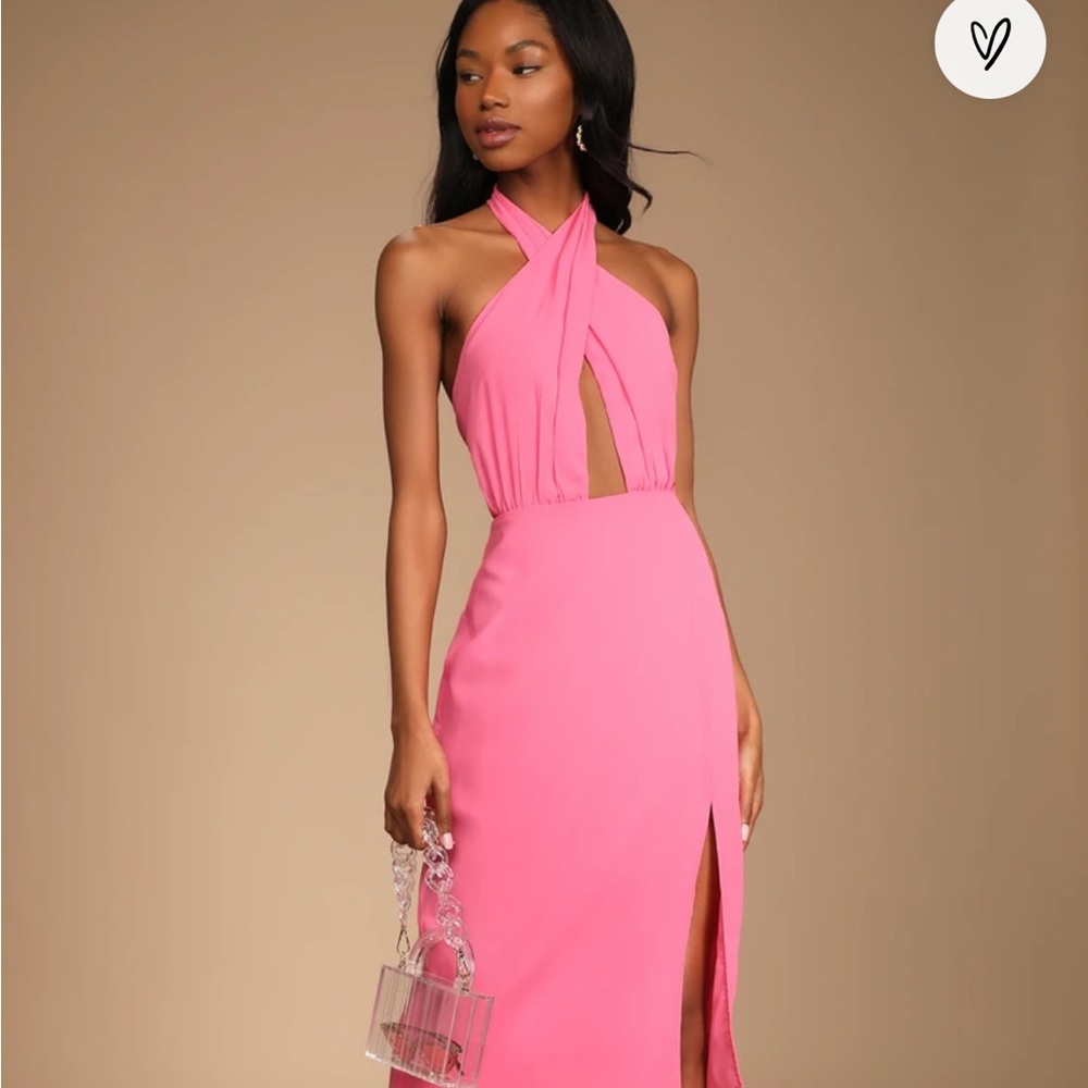 Lulus halter top, plunging neckline dress